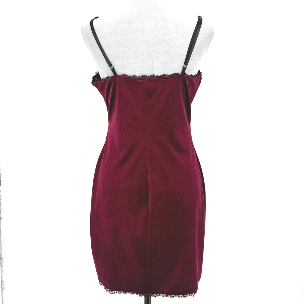 Forever 21 Velvet Lace Slip Mini Dress Burgundy Large Stretch Whimsygoth‎ Vamp